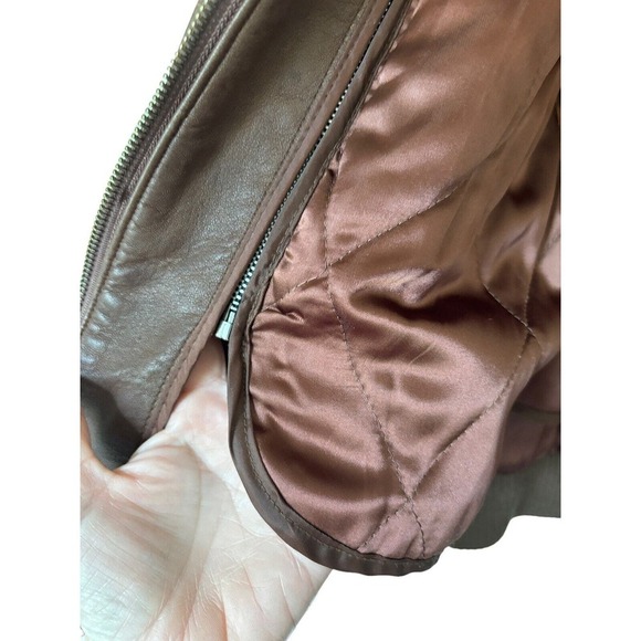 Vintage London Fog Brown Leather Bomber Aviator ZIPPER QUILTED LIN Jacket XL - Picture 4 of 12